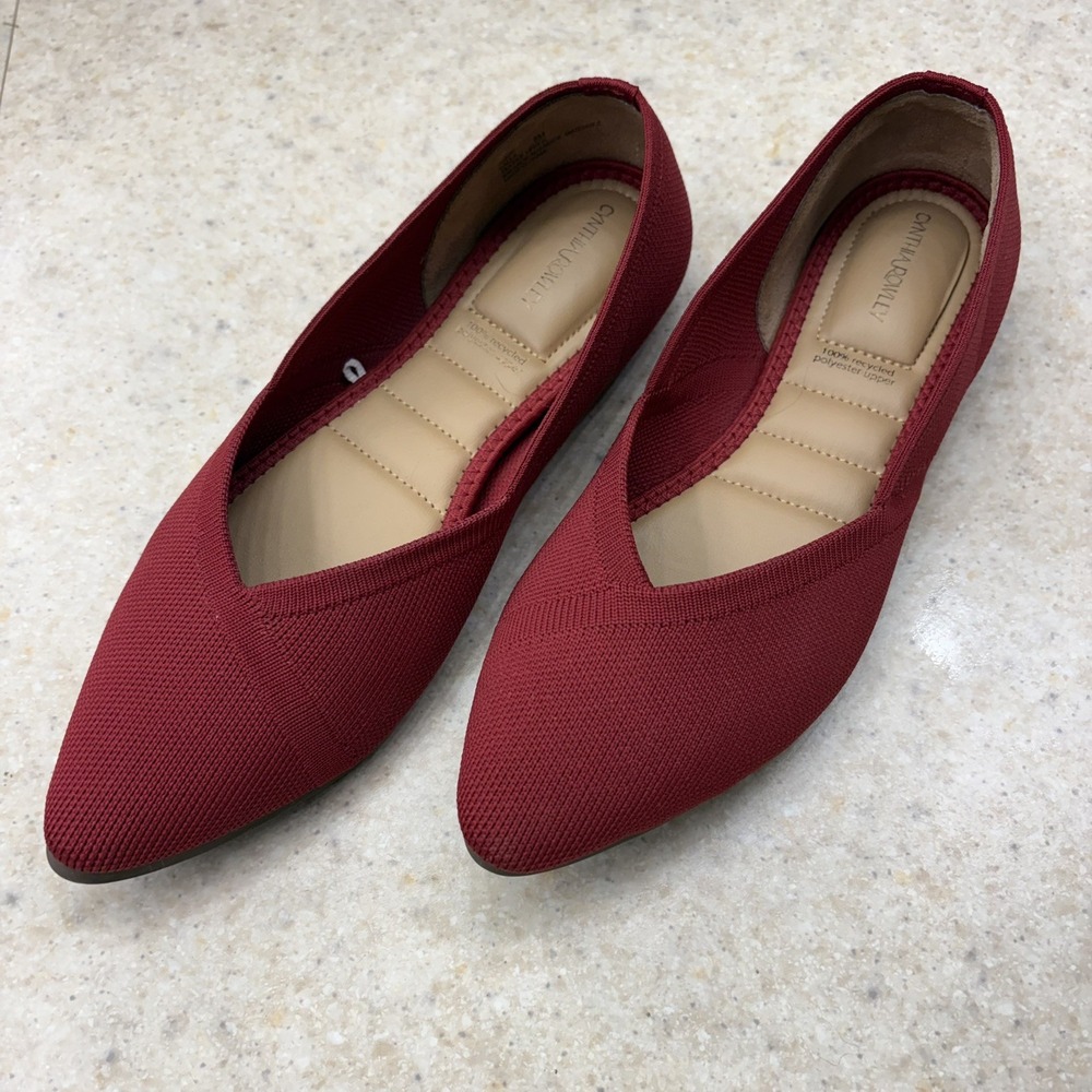Cynthia Rowley Chelsea Pointed Toe Knit Ballet Flats Shoes Red Size 8